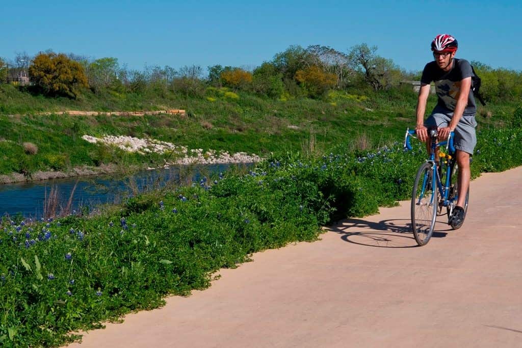 Cyclist on the Mission Reach segment