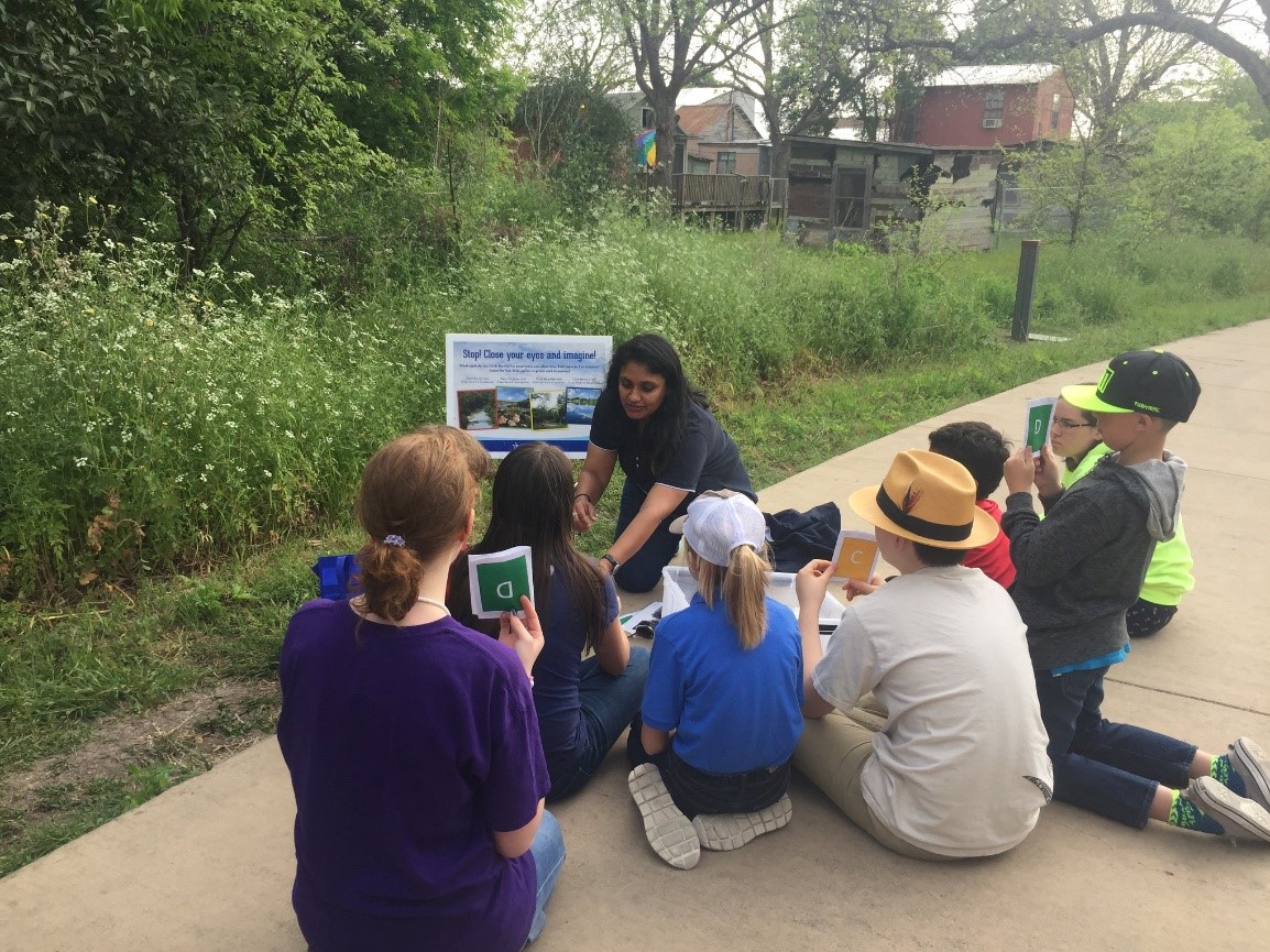 River Authority's Education & Engagement Team conducting a field trip at Confluence Park.