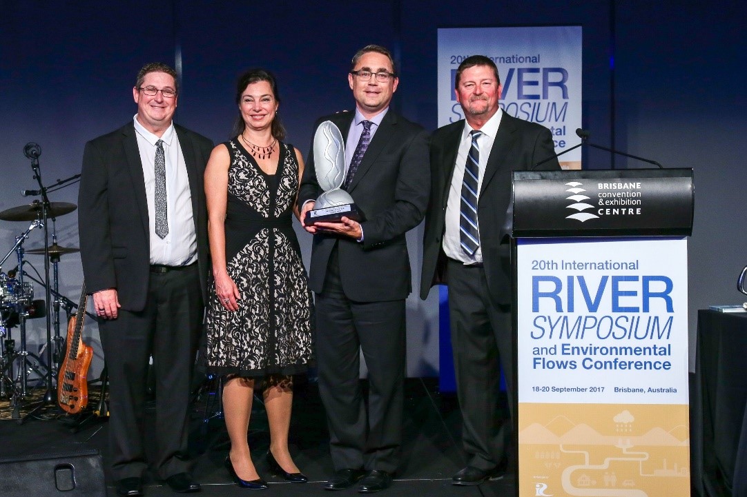 River Authority accepting the 2017 Thiess International Riverprize at the River Symposium in Australia.