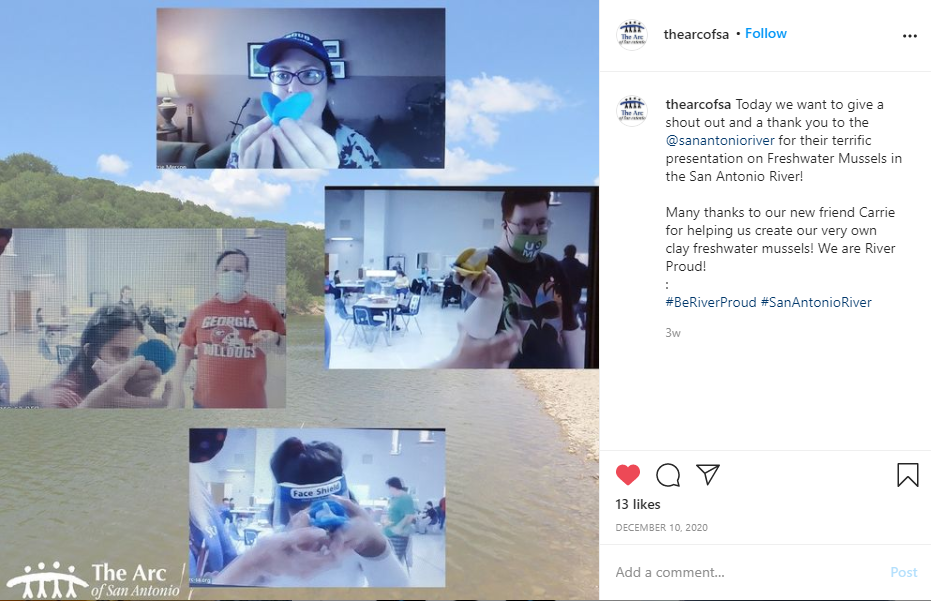 Students at The Arc of San Antonio take part in a virtual classroom presentation by the River Authority's Education and Engagement team.