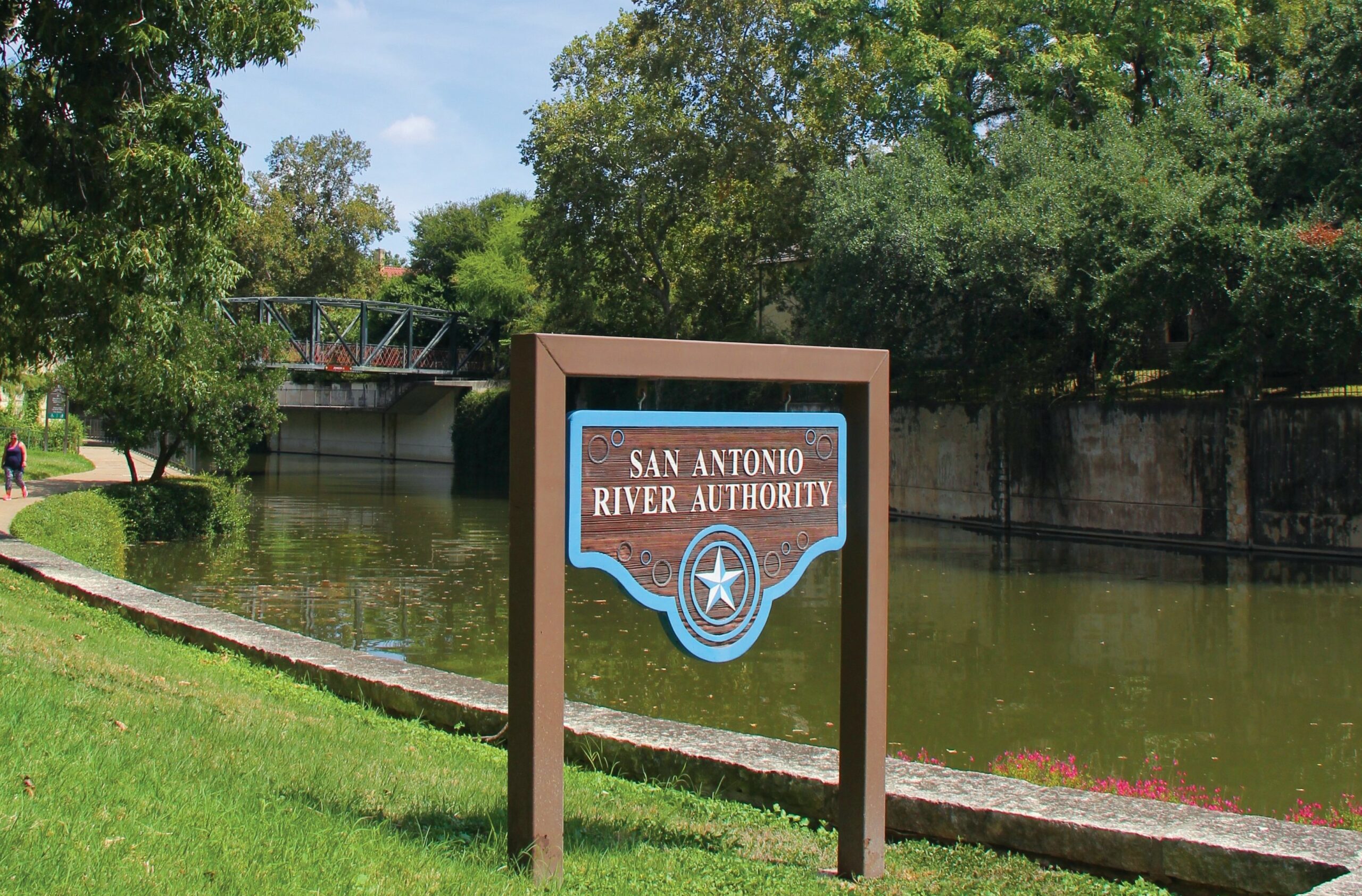 San Antonio River Authority sign at headquarters. 