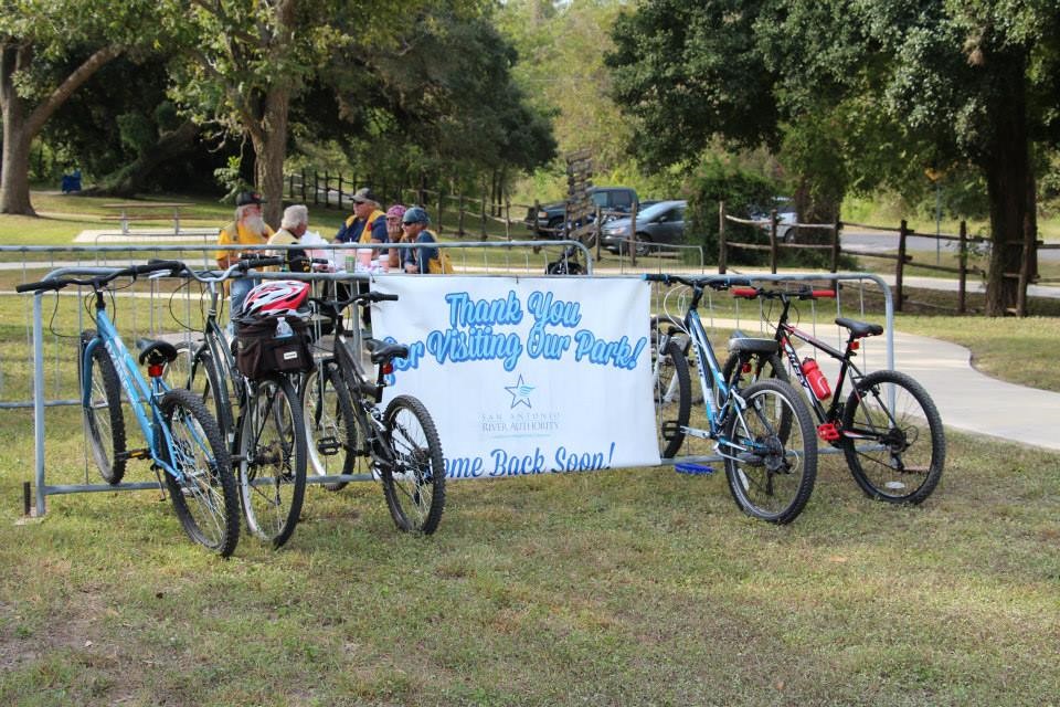 Bikes displayed at Branch River Park in Goliad County.