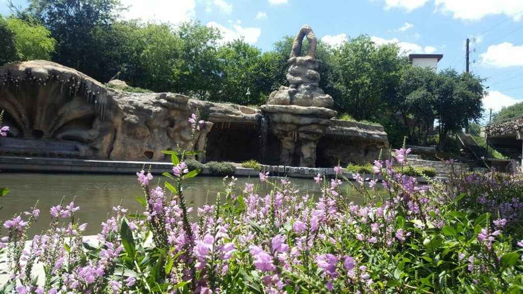 Carlos Cortes's Grotto art installation on the Museum Reach of the San Antonio River Walk.