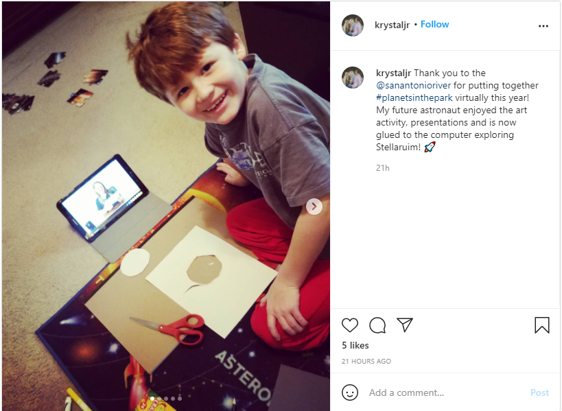 A participant of the River Authority's 6th Annual Planets in the Park event shares on social media how much they enjoyed the event.