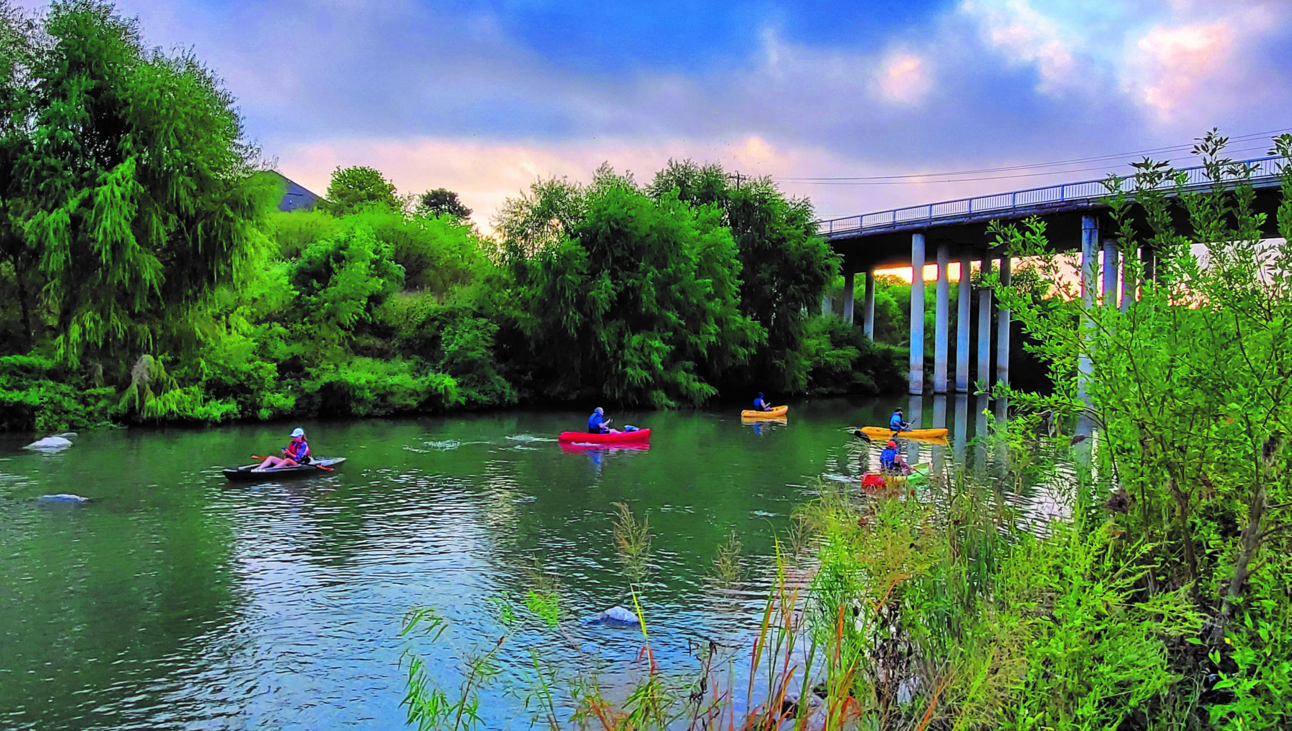 Paddlers on the Mission Reach Paddling Trail on the San Antonio River Walk