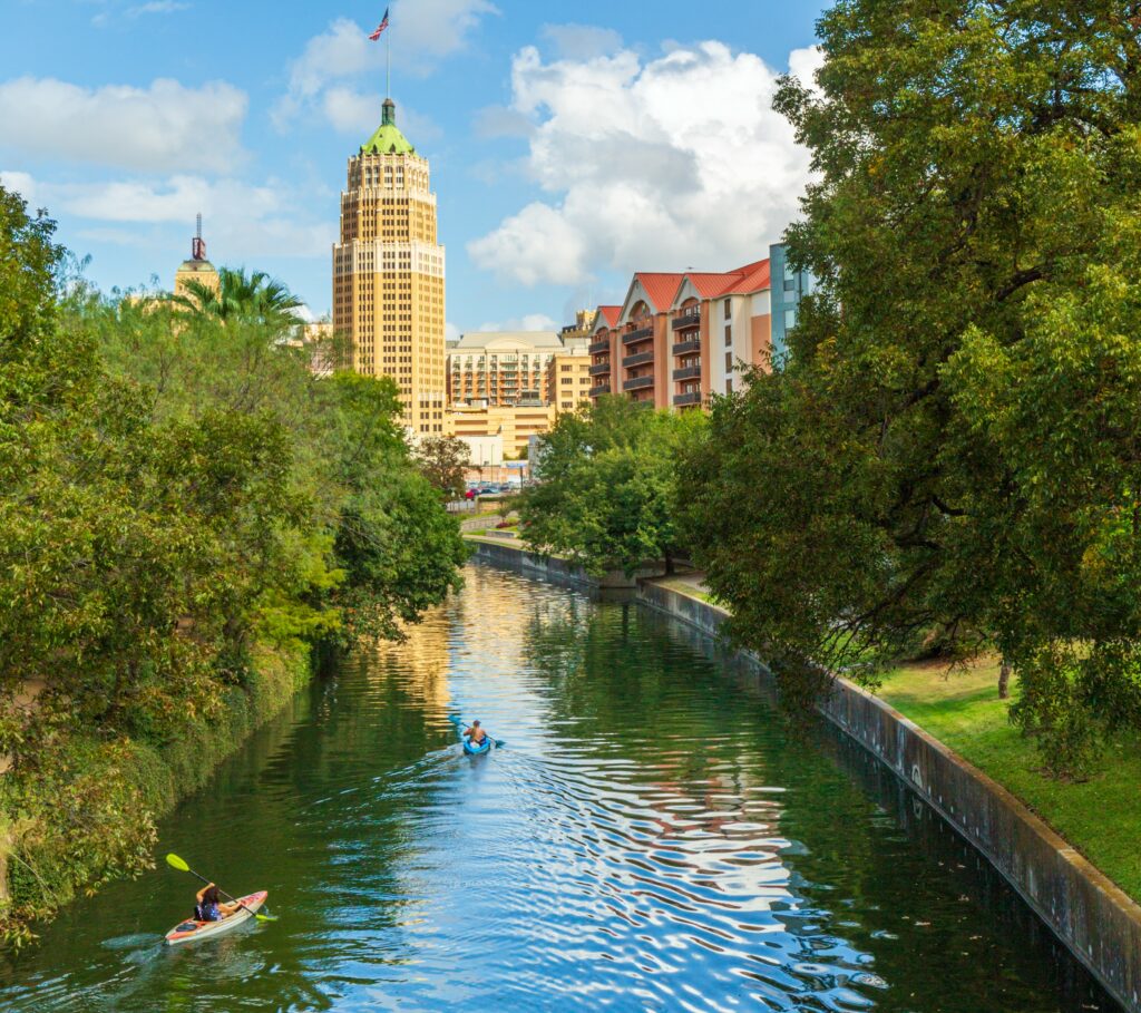 View of downtown San Antonio from the King William Paddling Trail