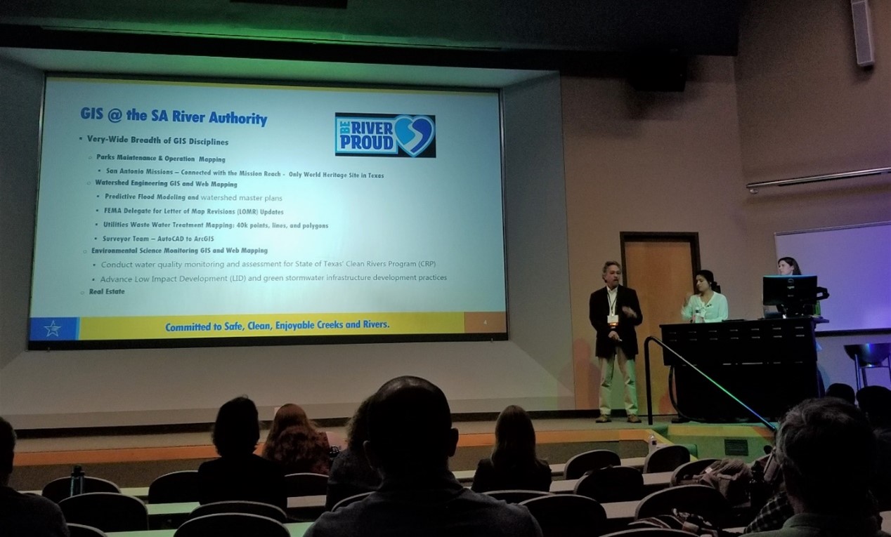 Staff from the River Authority's Geographic Information Systems team conducting a public presentation
