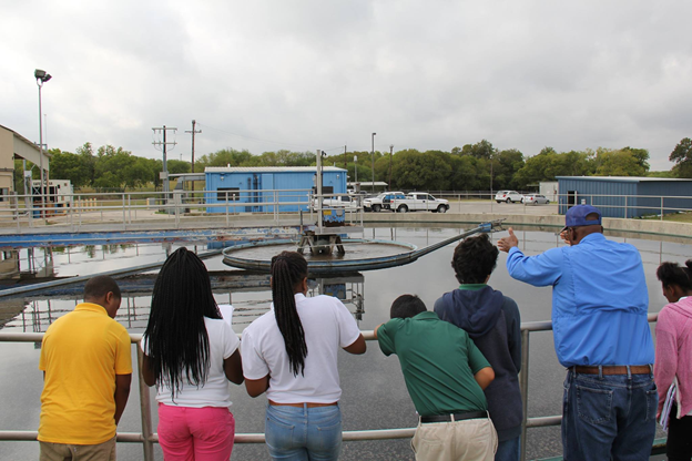 River Authority staff conduct a wastewater treatment plant tour.