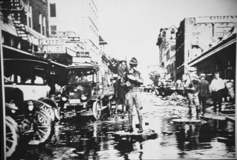 Damage from the September 9, 1921 flood in downtown San Antonio