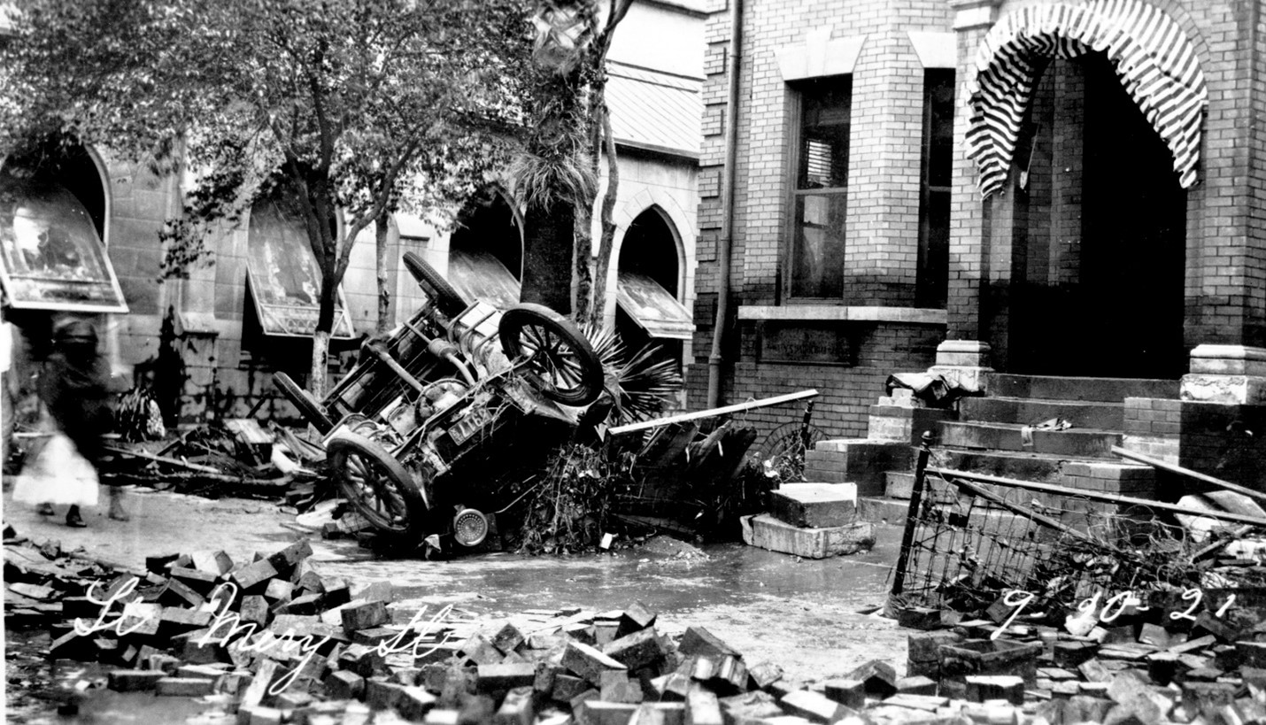 Damages from the September 9, 1921 flood in downtown San Antonio