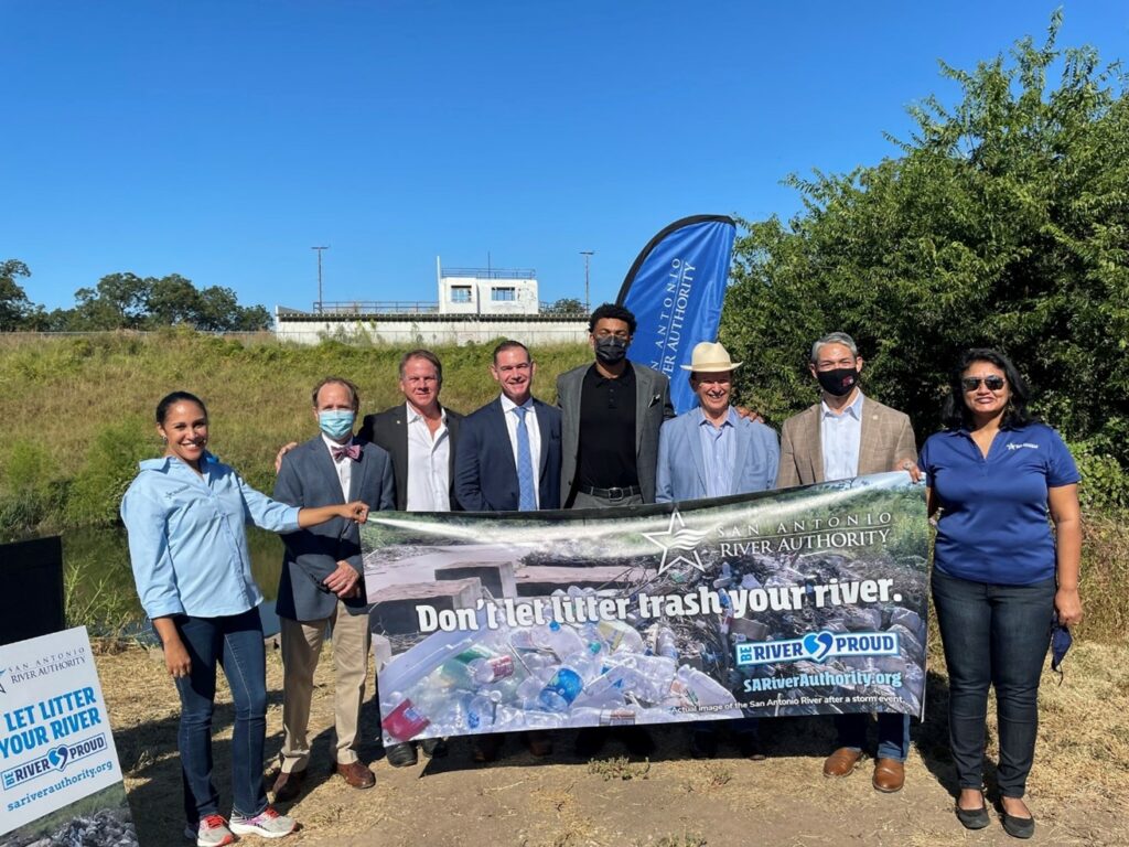 River Authority and government partners at the trash outreach initiative press conference on September 24, 2021.