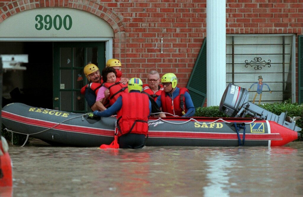 San Antonio Fire Department conducts rescues during major flooding in 2002