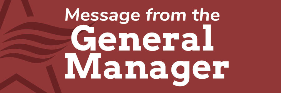 Red banner that reads "Message from the General Manager"