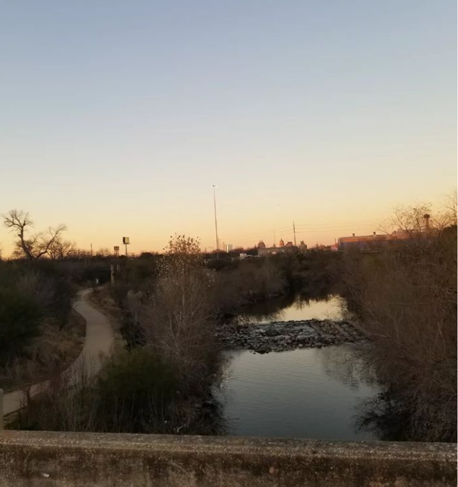 Sunset view of the San Antonio River.