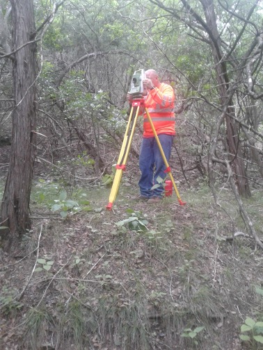 Surveyor collects field data to help develop stream models.