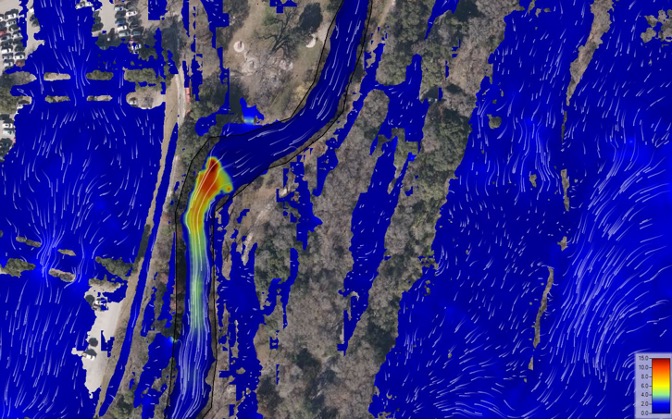 Example of hydraulic model simulations used to identify how the San Antonio River behaves during a flood event