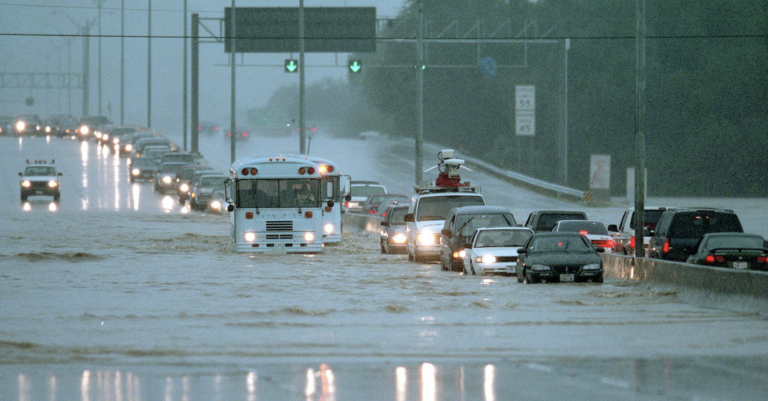 A highway floods in San Antonio in 1998.