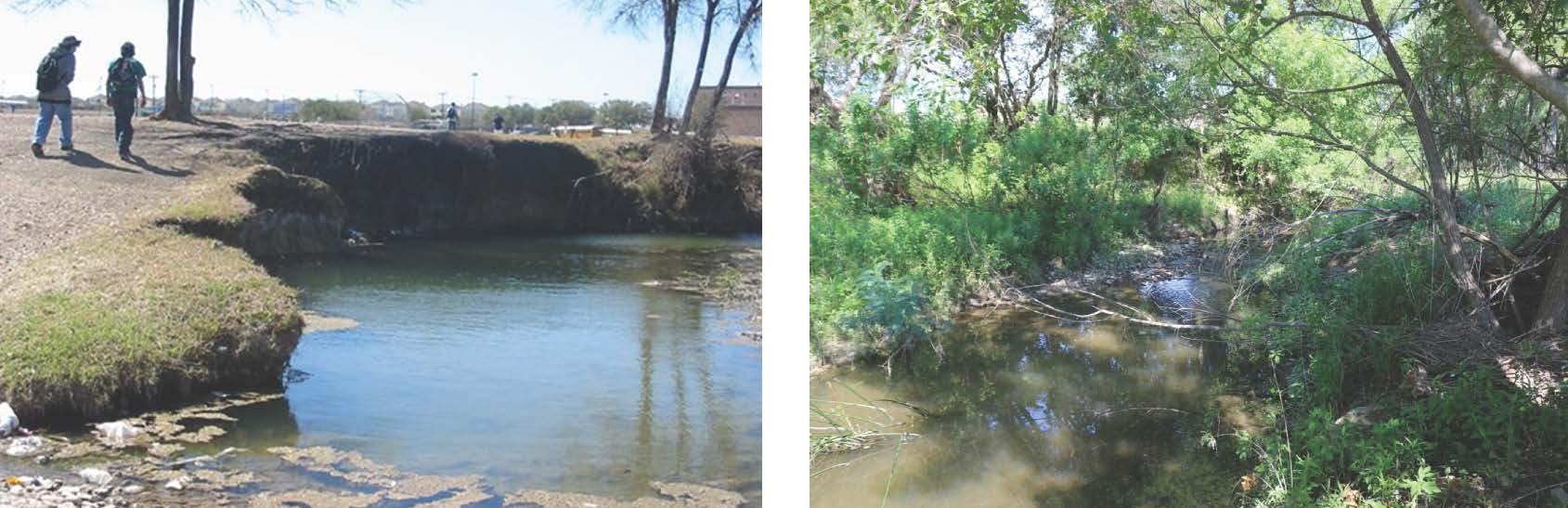 Before and after side-by-side comparison of Salitrillo Creek stream restoration.