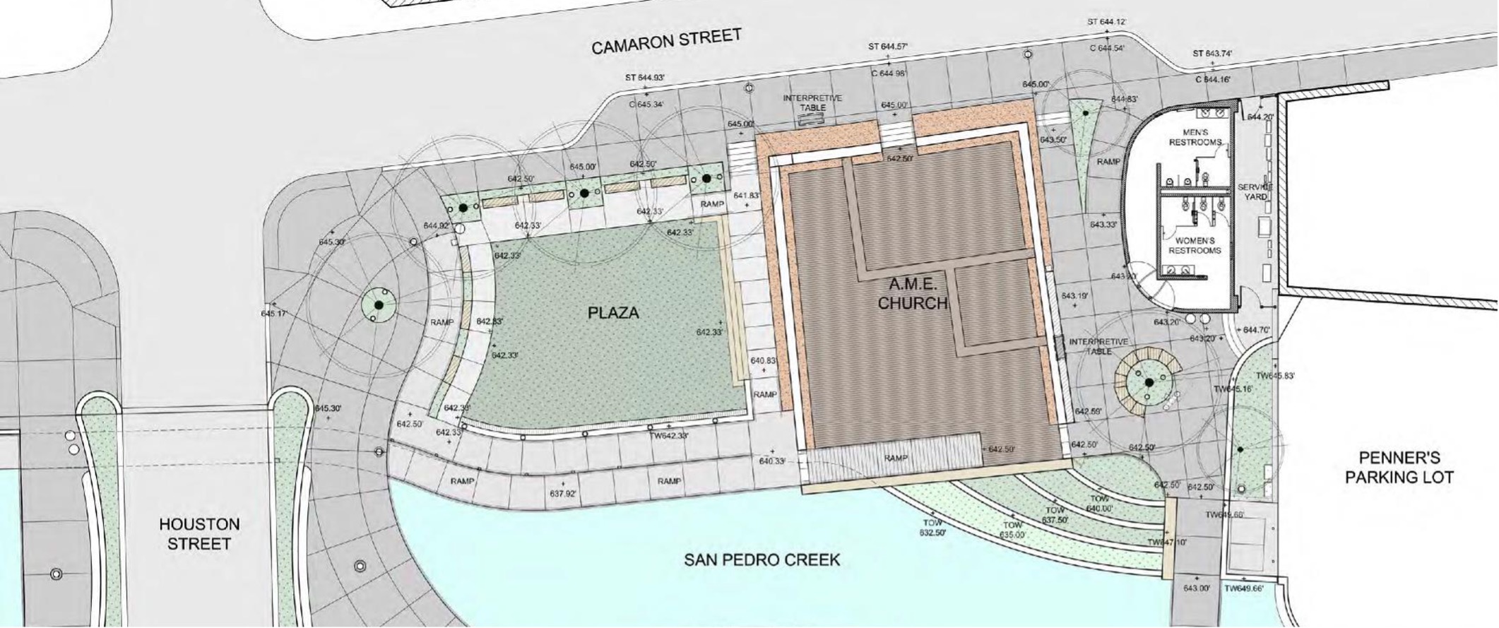Plan view of the current design, which preserves most of the St. James A.M.E. church foundation.