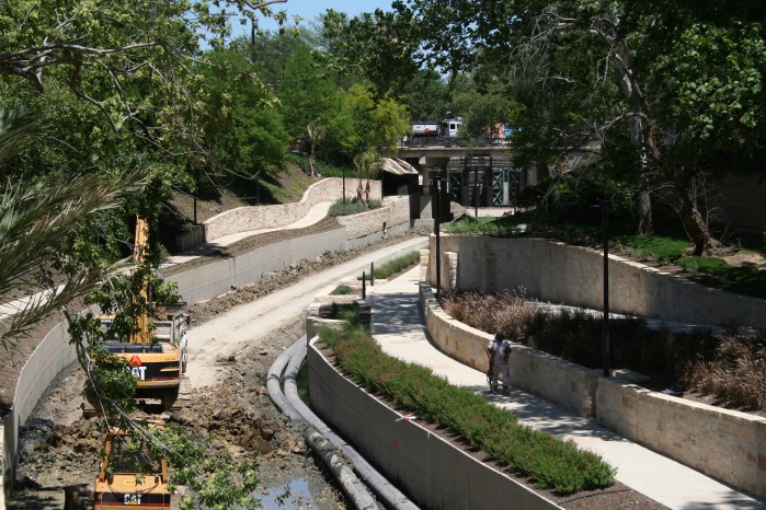 Construction of the Museum Reach of the San Antonio River Walk.