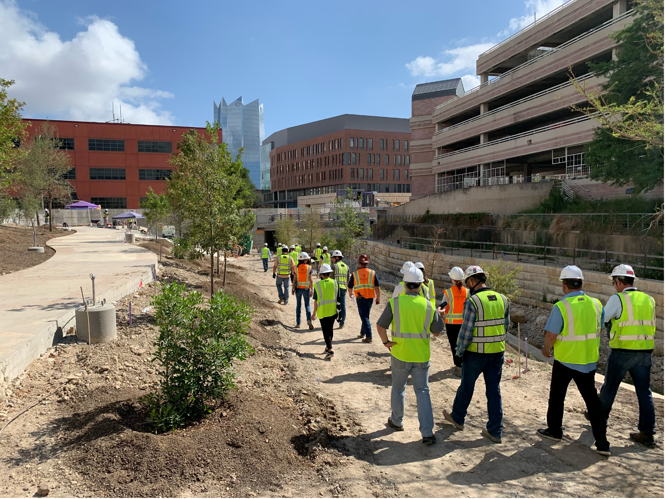 Touring the construction of San Pedro Creek Culture Park.