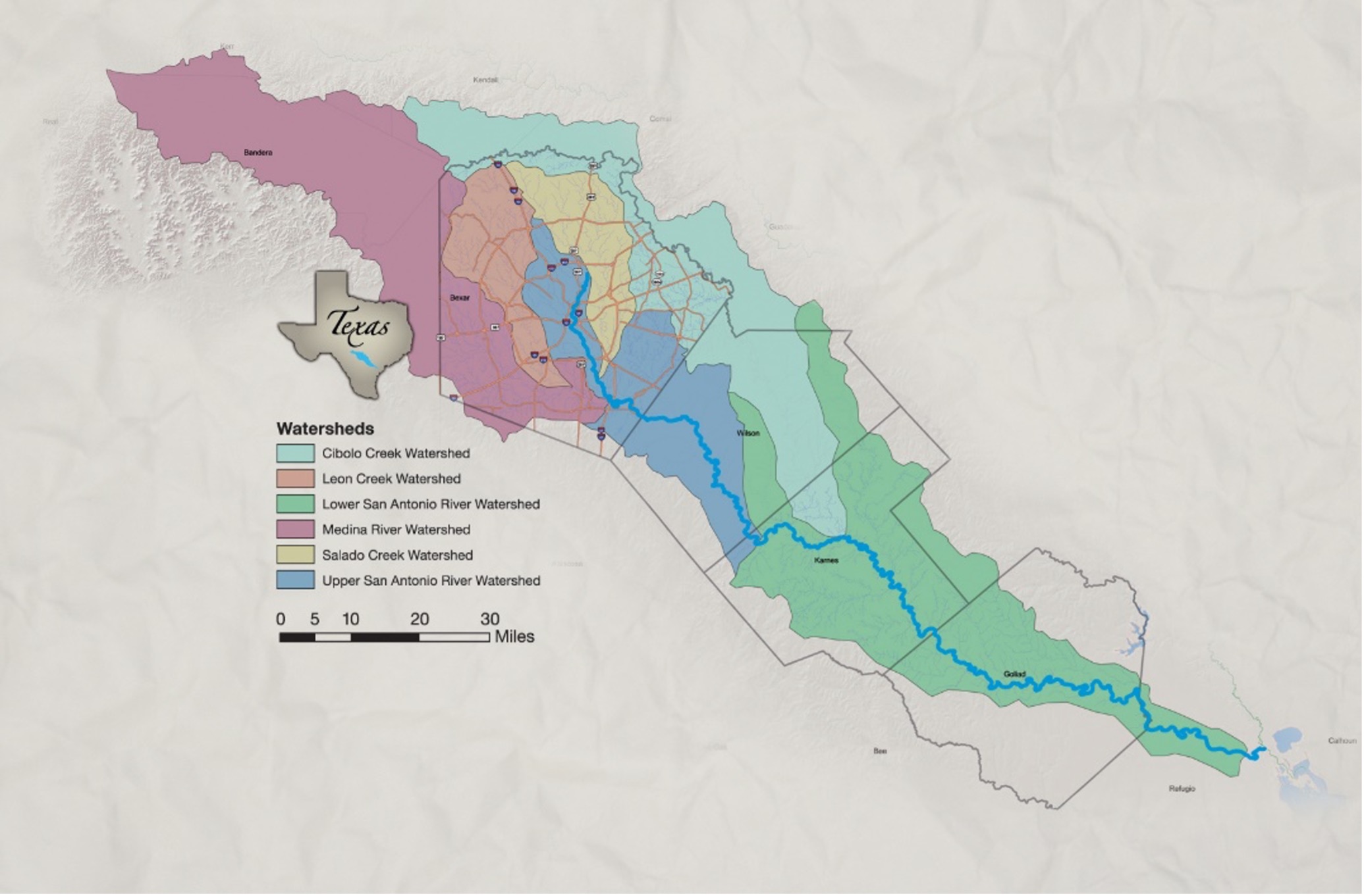 San Antonio River Basin Watershed Map