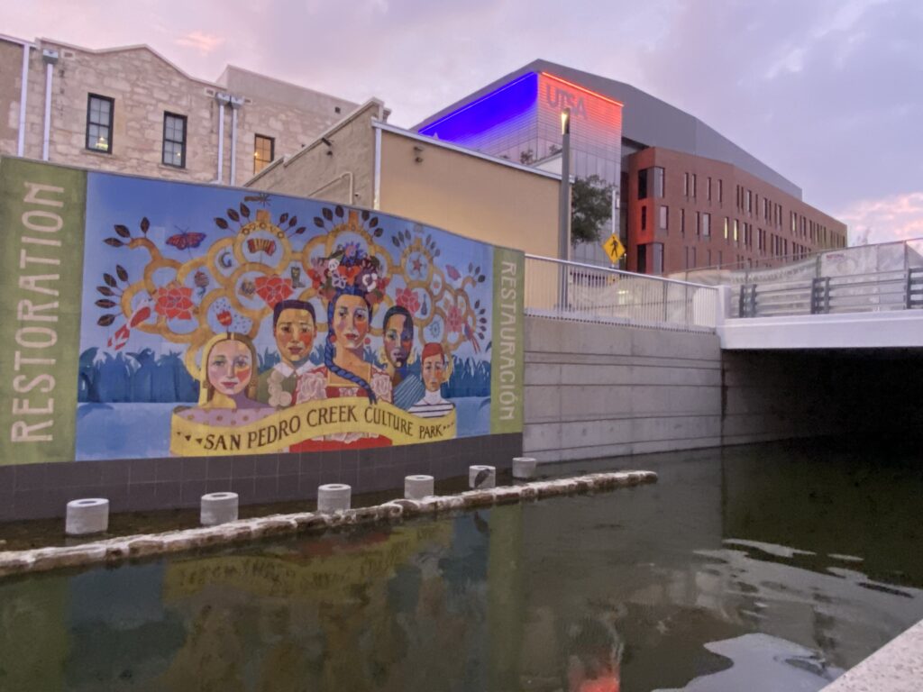 The Five Panel Mural in front of UTSA's new downtown campus.