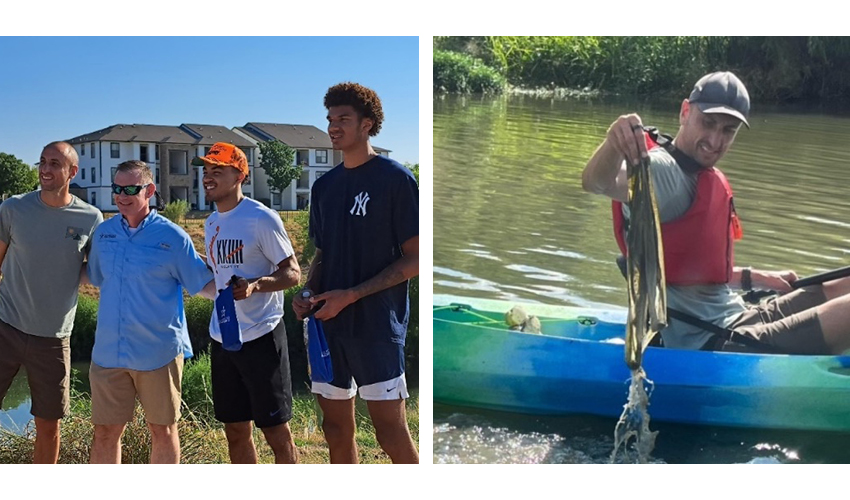 spurs players participate in paddling clean up with the San Antonio River Authority