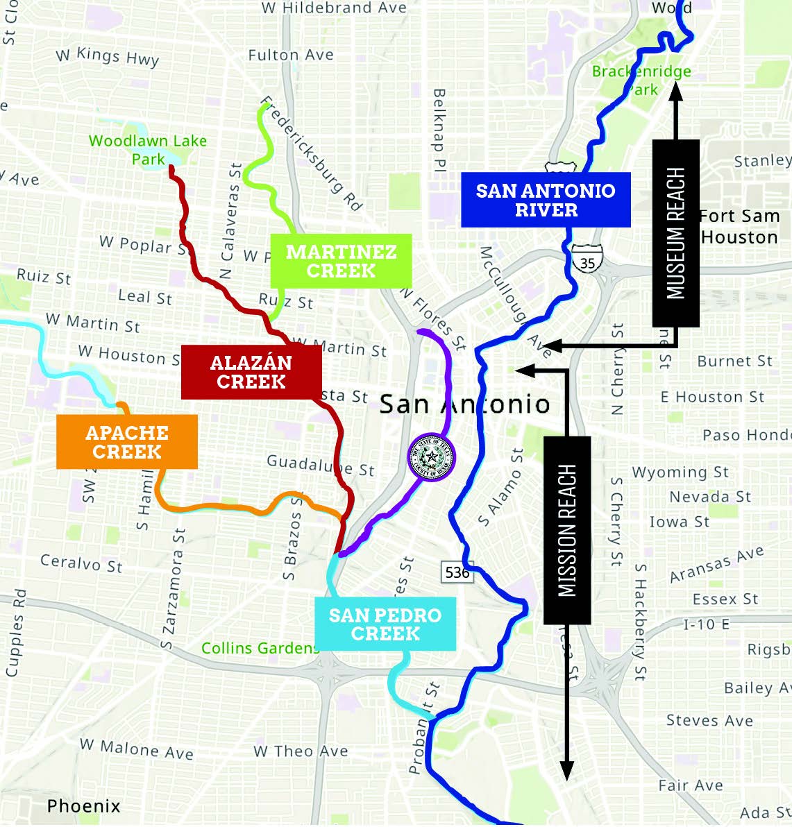 Map of the Westside Creeks Restoration Project