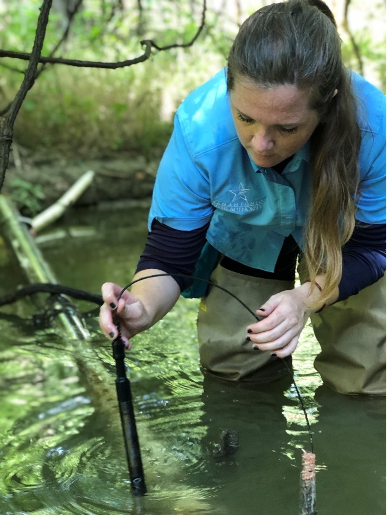 Aquatic Biologist take measurements of the River's water quality