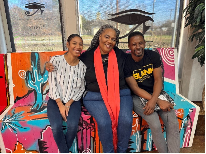 Artists Jocelyn Van Taylor and Tyson Davis with The Art of Four founder Maria Williams (center).