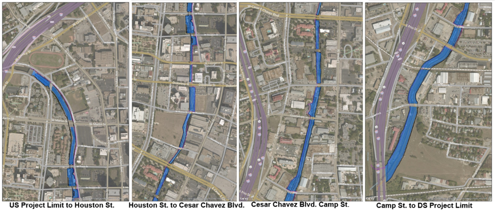 Floodplain map model showing streamlined blue line after the construction of San Pedro Creek