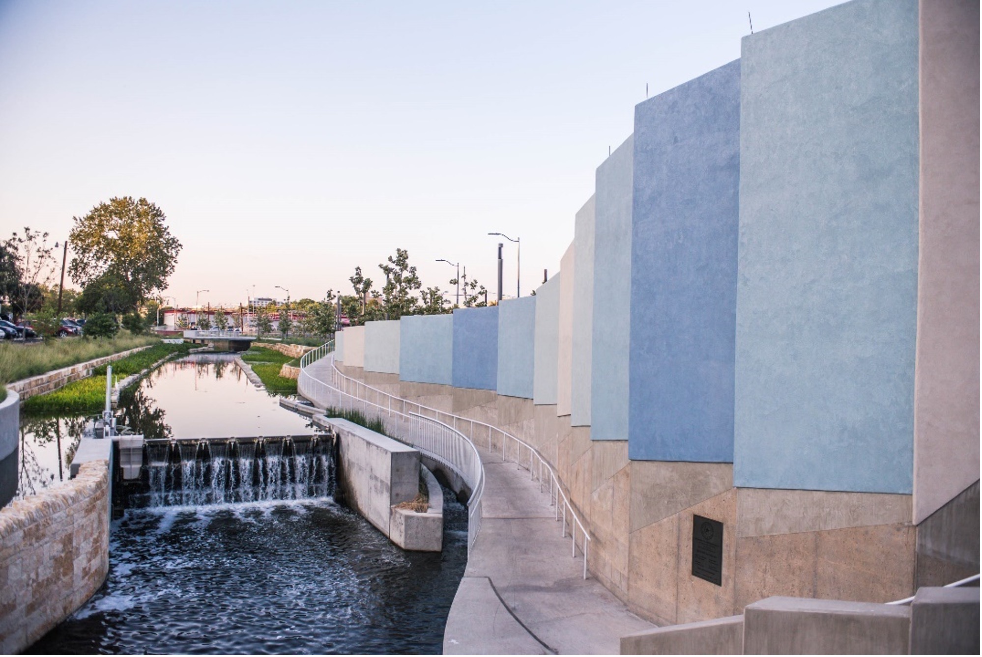 Stormwater interceptors creating flow and catching debris at San Pedro Creek. 