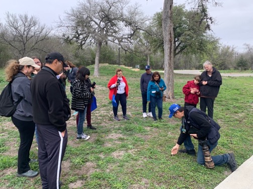 Observers gather to admire plants.