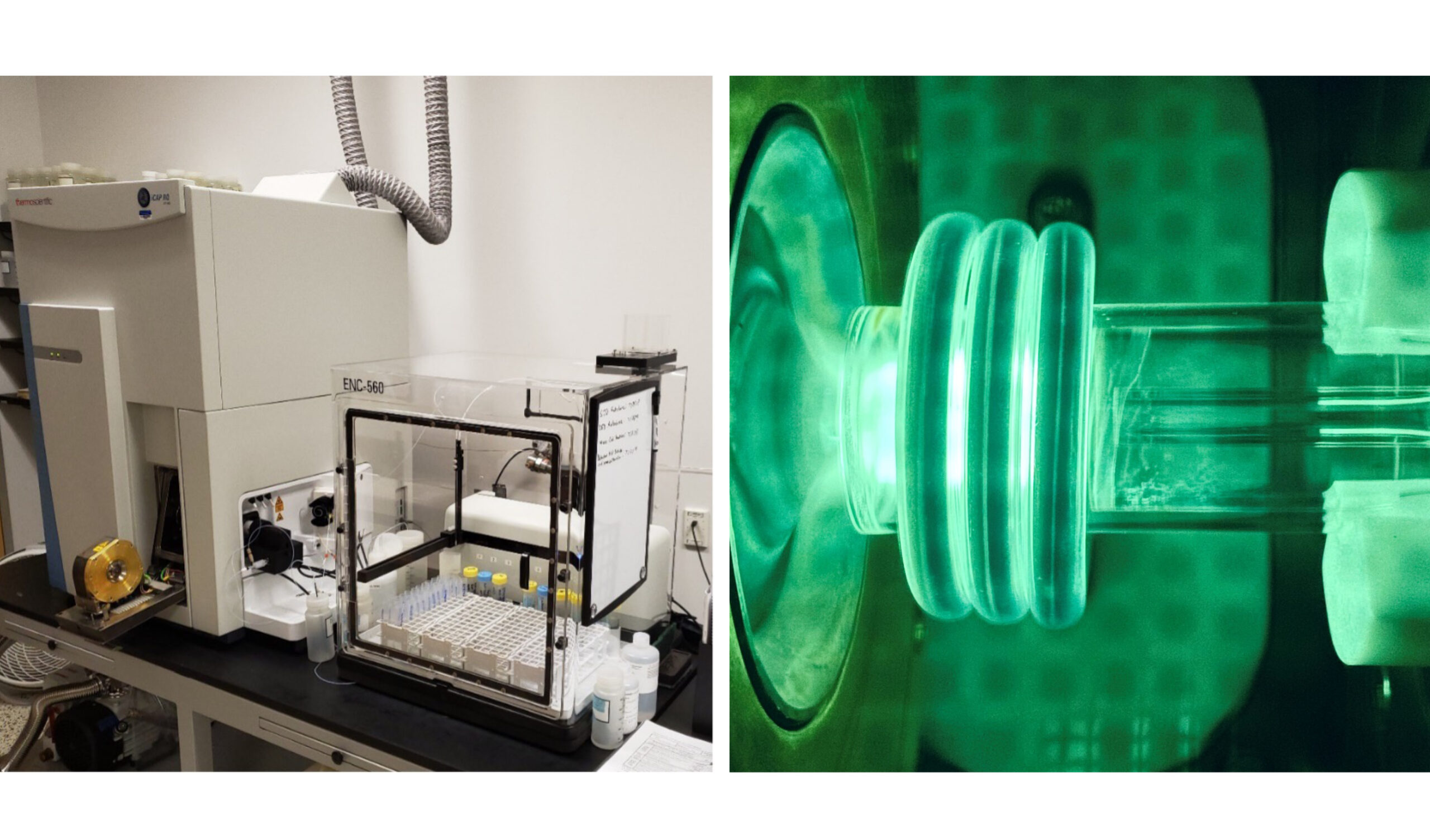 Spectrometer and plasma torch laser side by side