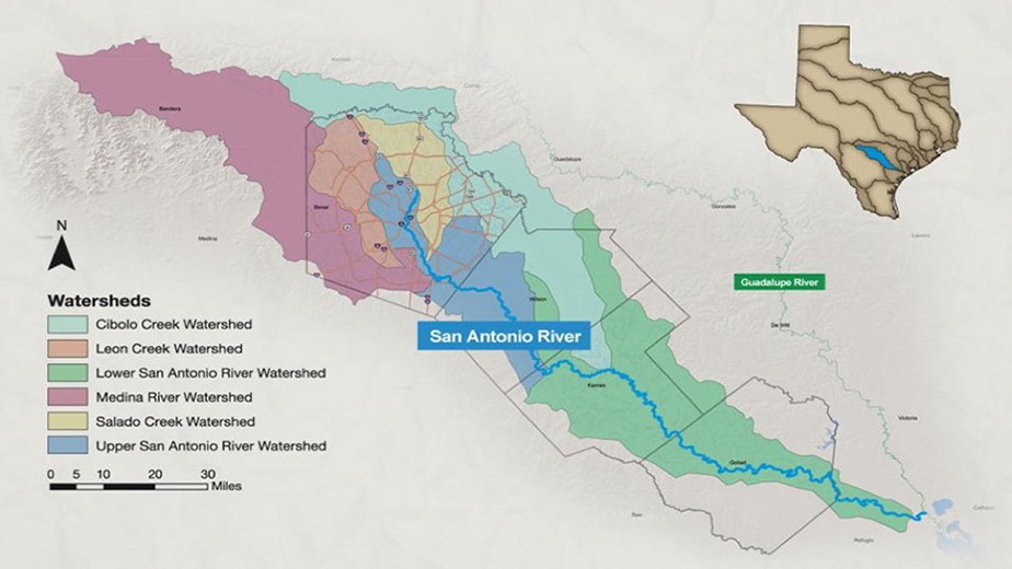 San Antonio River Watersheds map