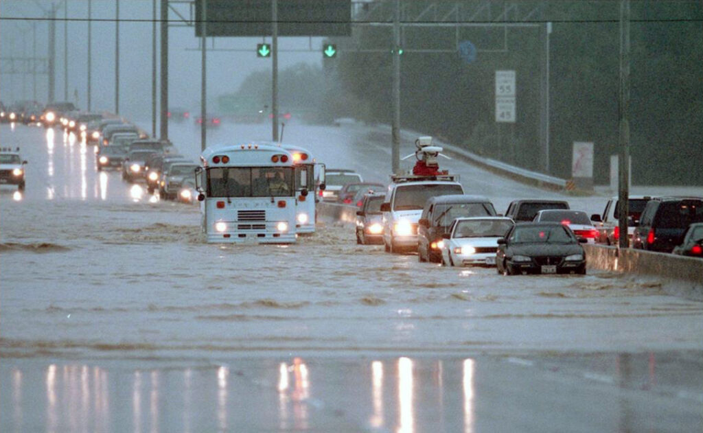 Flood waters on city streets