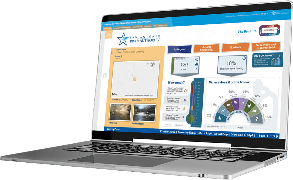 Laptop with screenshot of Watershed Water Quality Viewer
