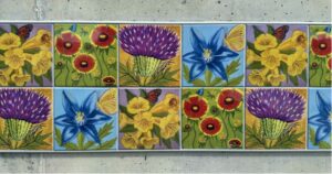 Painted flowers on tiles.