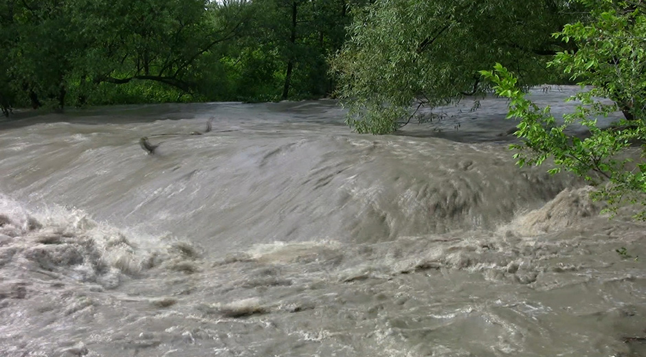 Surging flood waters