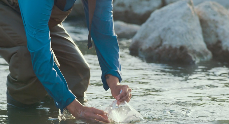 Ecologist taking water sample