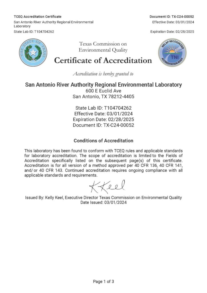 San Antonio River Authority Certificate of Accreditation