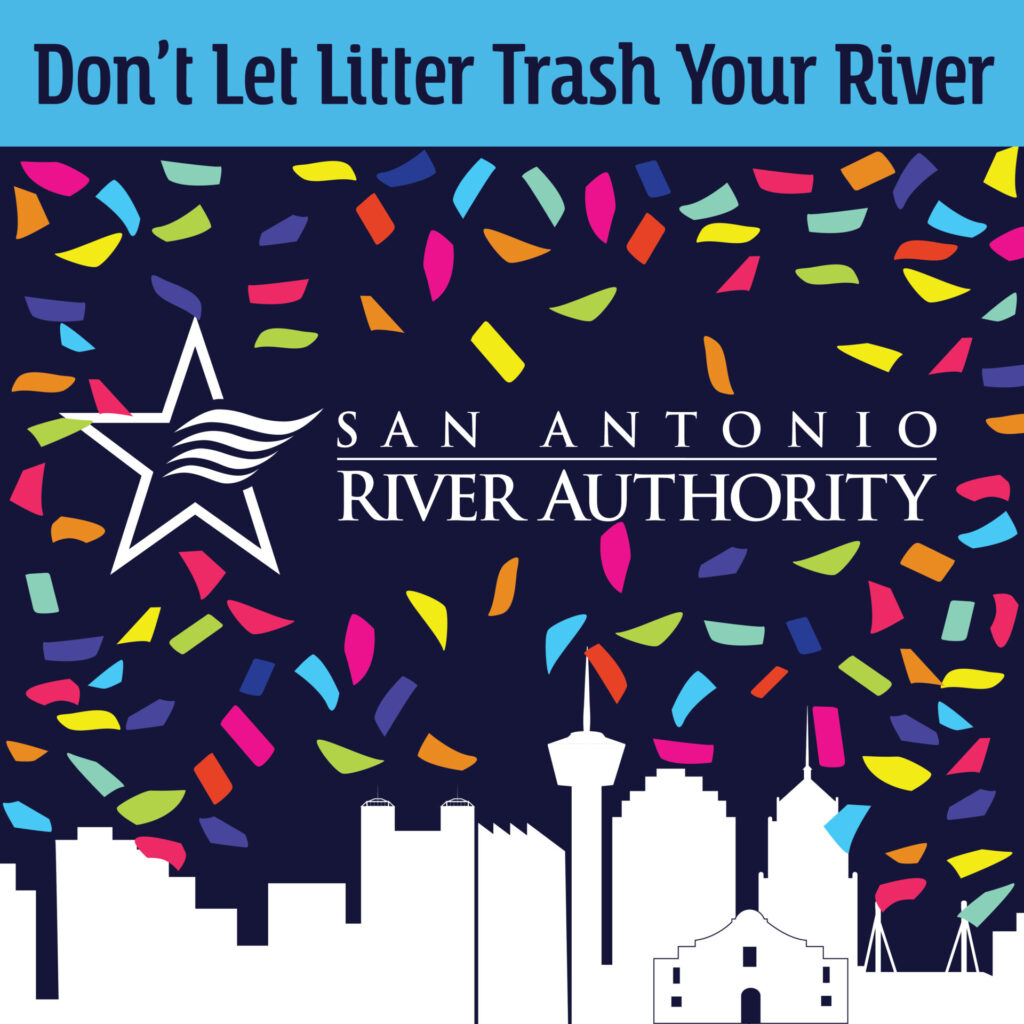 Decorative graphic reading "Don't let litter trash your river"