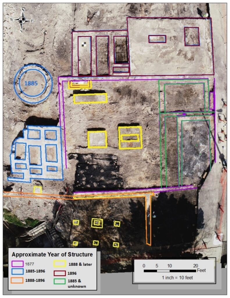 Drawn on map of archaeological ruins discovered at San Pedro Creek Culture Park