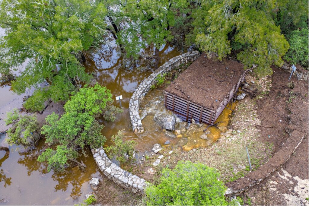 Water fills the dam in San Antonio River Basin