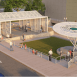 Architectural rendering of several art pieces at San Pedro Creek