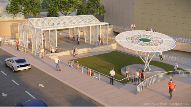 Architectural rendering of several art pieces at San Pedro Creek