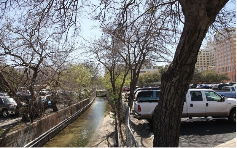 A look at San Pedro Creek at Travis Street before the restoration.