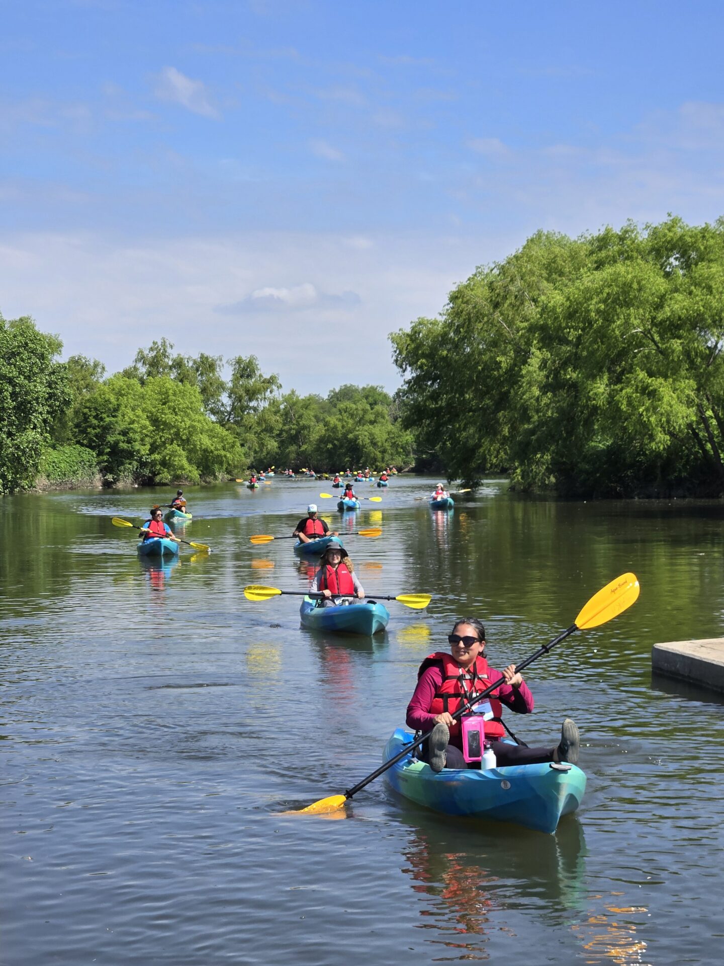 People kayaking along the Mission Reach