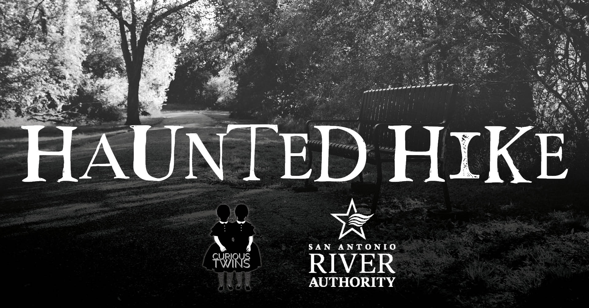 Haunted Hike promotional graphic brought to you by the San Antonio River Authority and Curious Twins